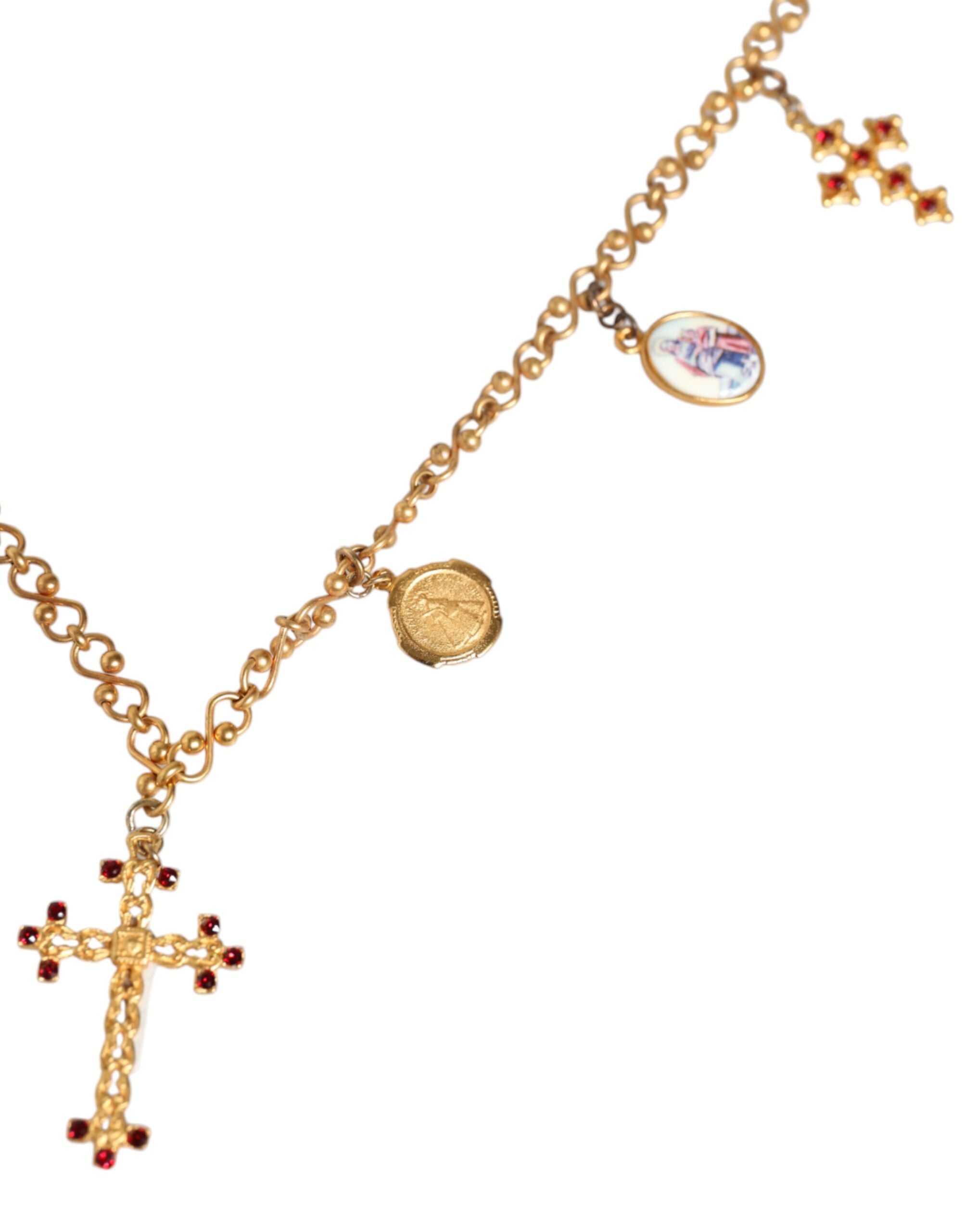 Dolce & Gabbana - Gold Tone Brass Chain Religious Cross Pendant Necklace