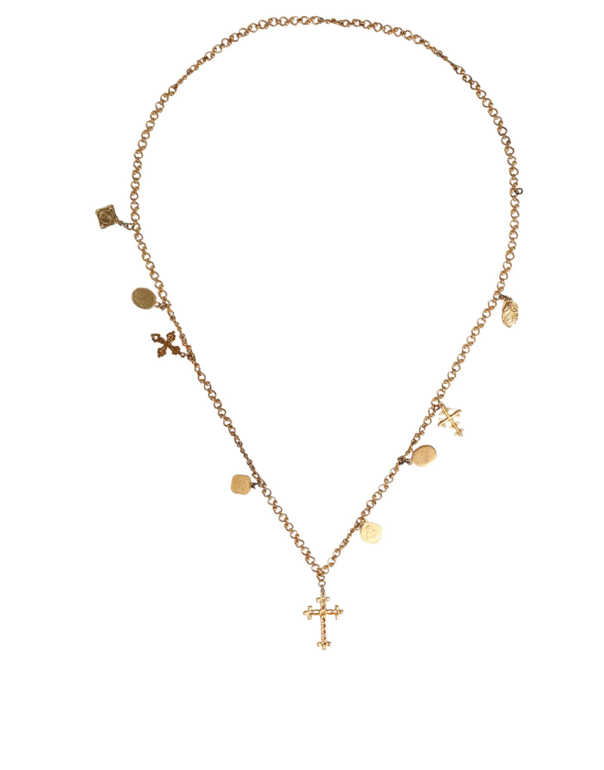 Dolce & Gabbana - Gold Tone Brass Chain Religious Cross Pendant Necklace