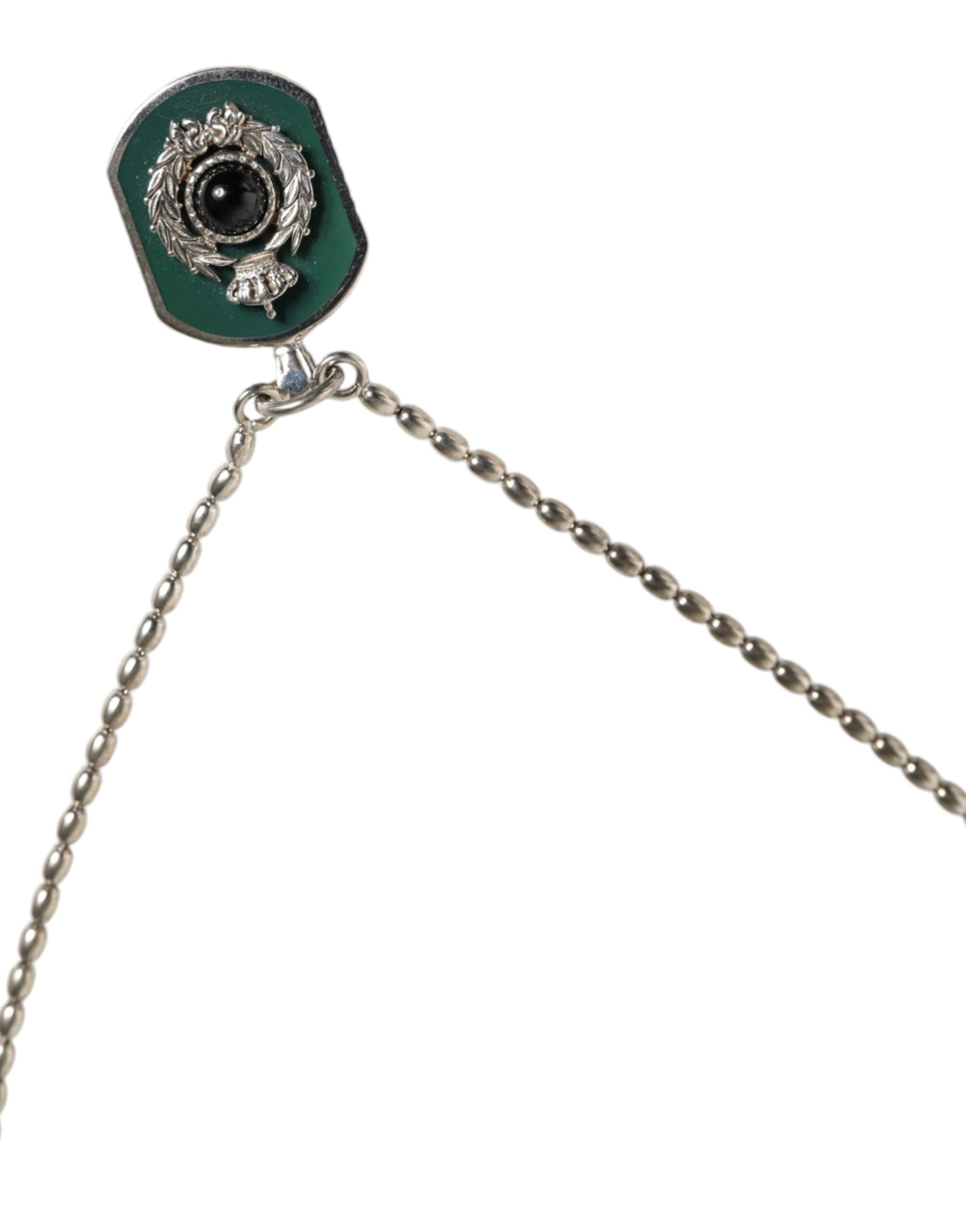 Dolce & Gabbana - Sterling Silver 925 Chain Bar Gem Pendant Logo Necklace