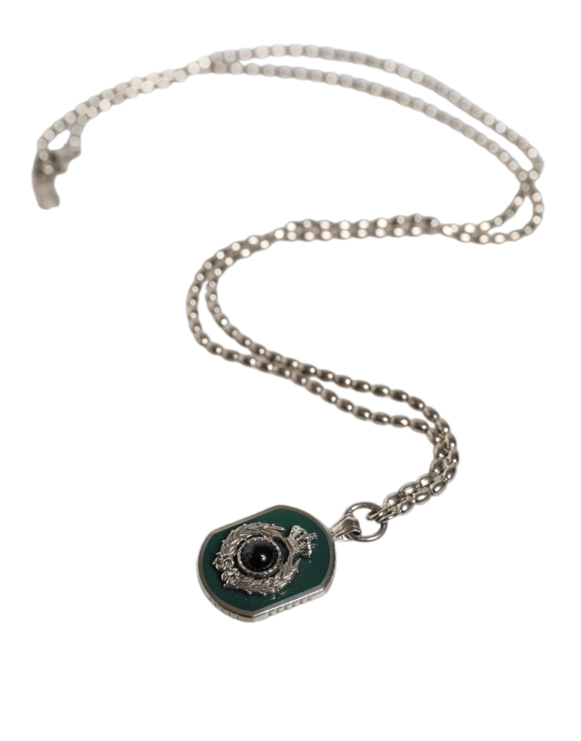 Dolce & Gabbana - Sterling Silver 925 Chain Bar Gem Pendant Logo Necklace