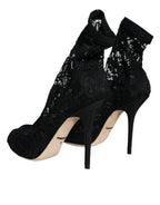 Dolce & Gabbana – Black Lace Stretch Mid Calf Boots