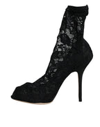 Dolce & Gabbana – Black Lace Stretch Mid Calf Boots