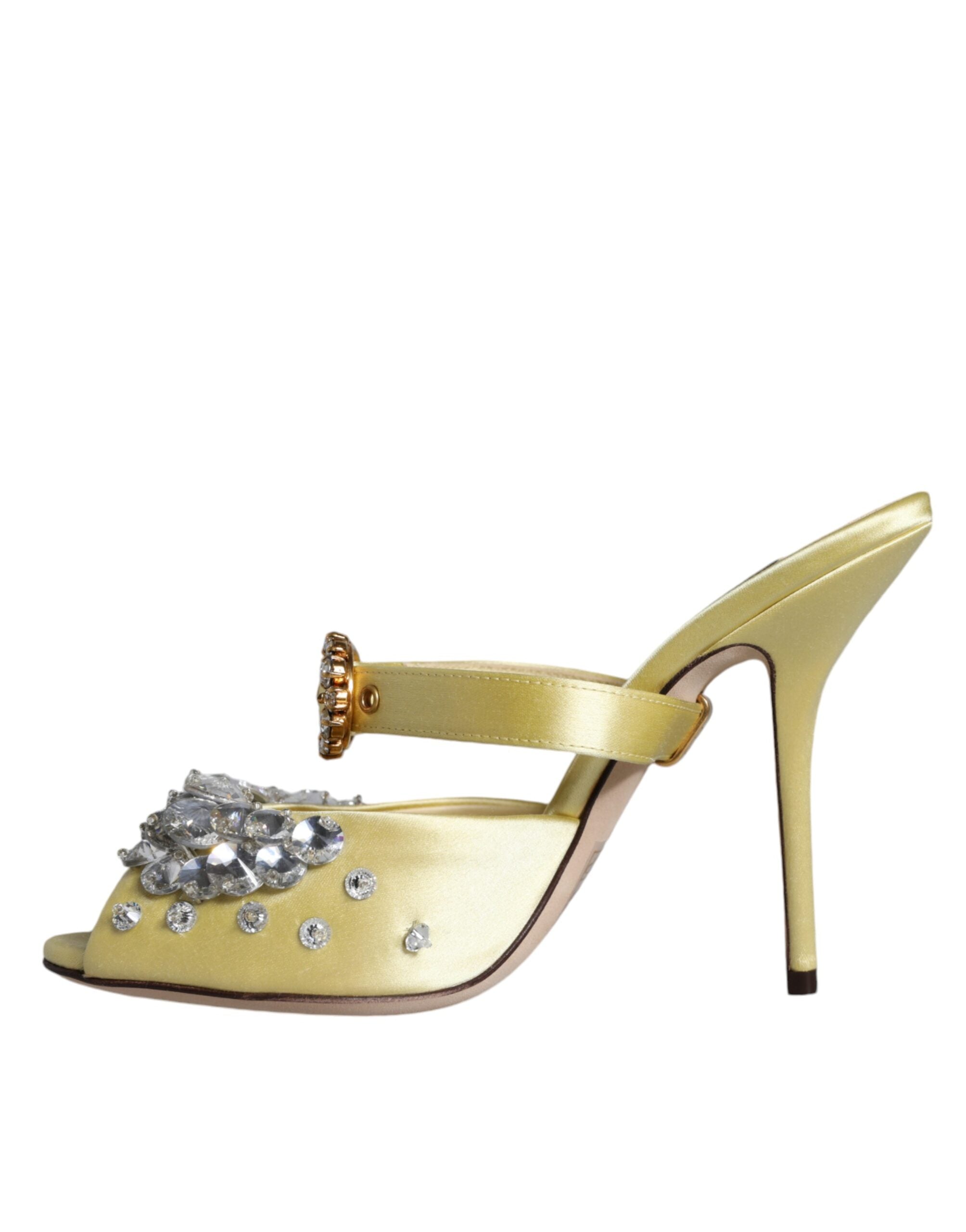 Dolce & Gabbana – Yellow Mary Janes Satin Crystal Sandals