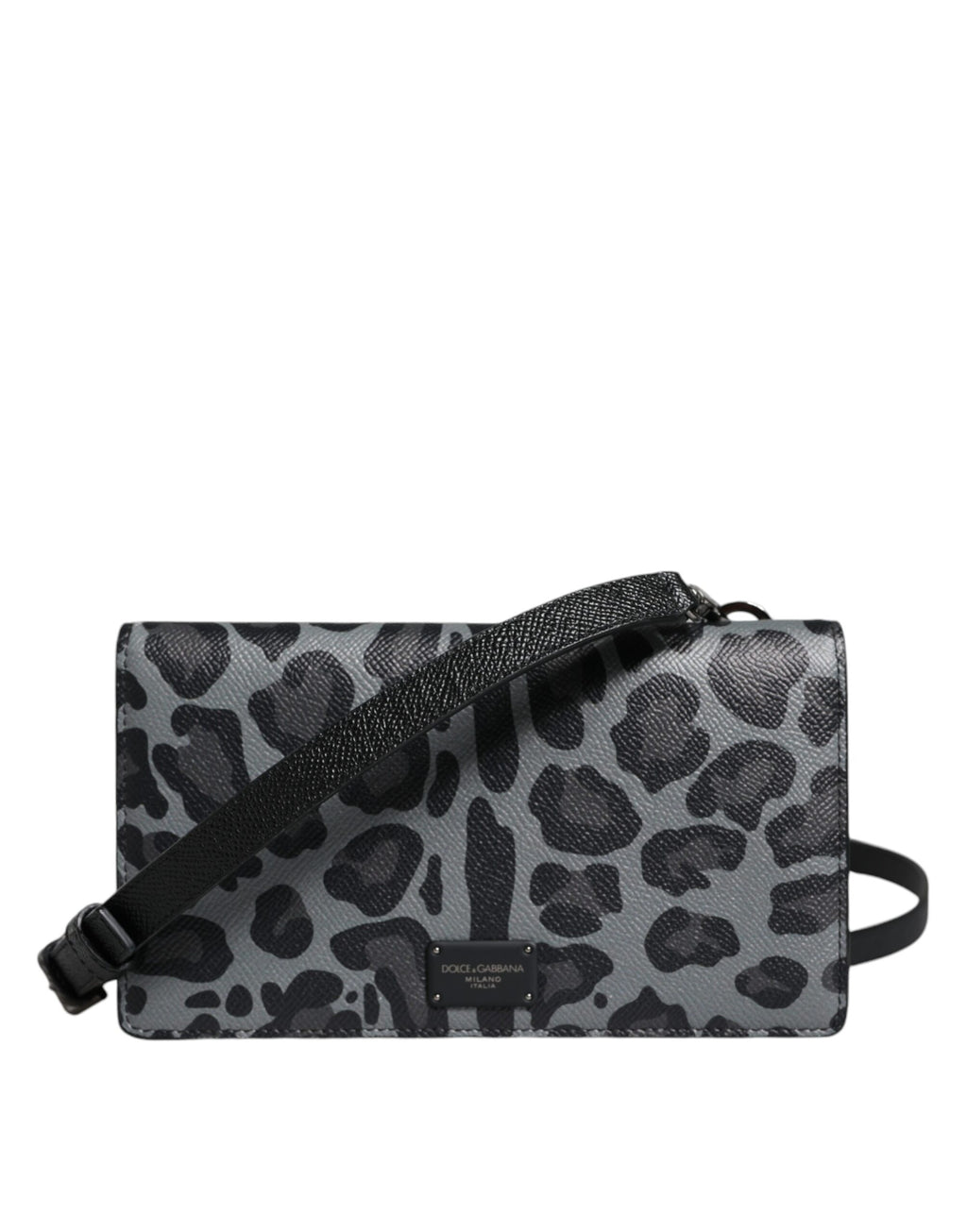 Dolce & Gabbana – Black Grey Leopard Leather Card Slot Crossbody