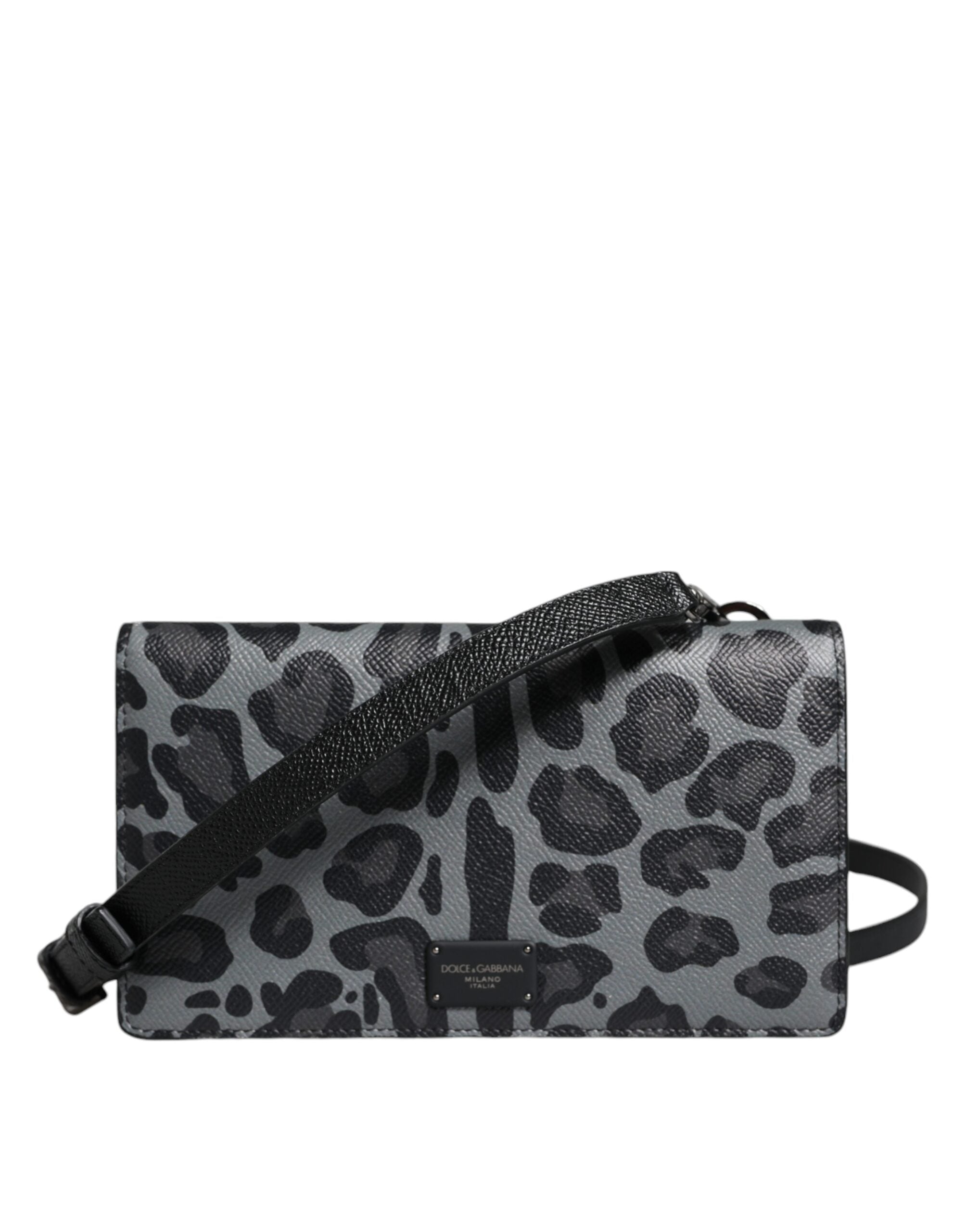 Dolce & Gabbana – Black Grey Leopard Leather Card Slot Crossbody