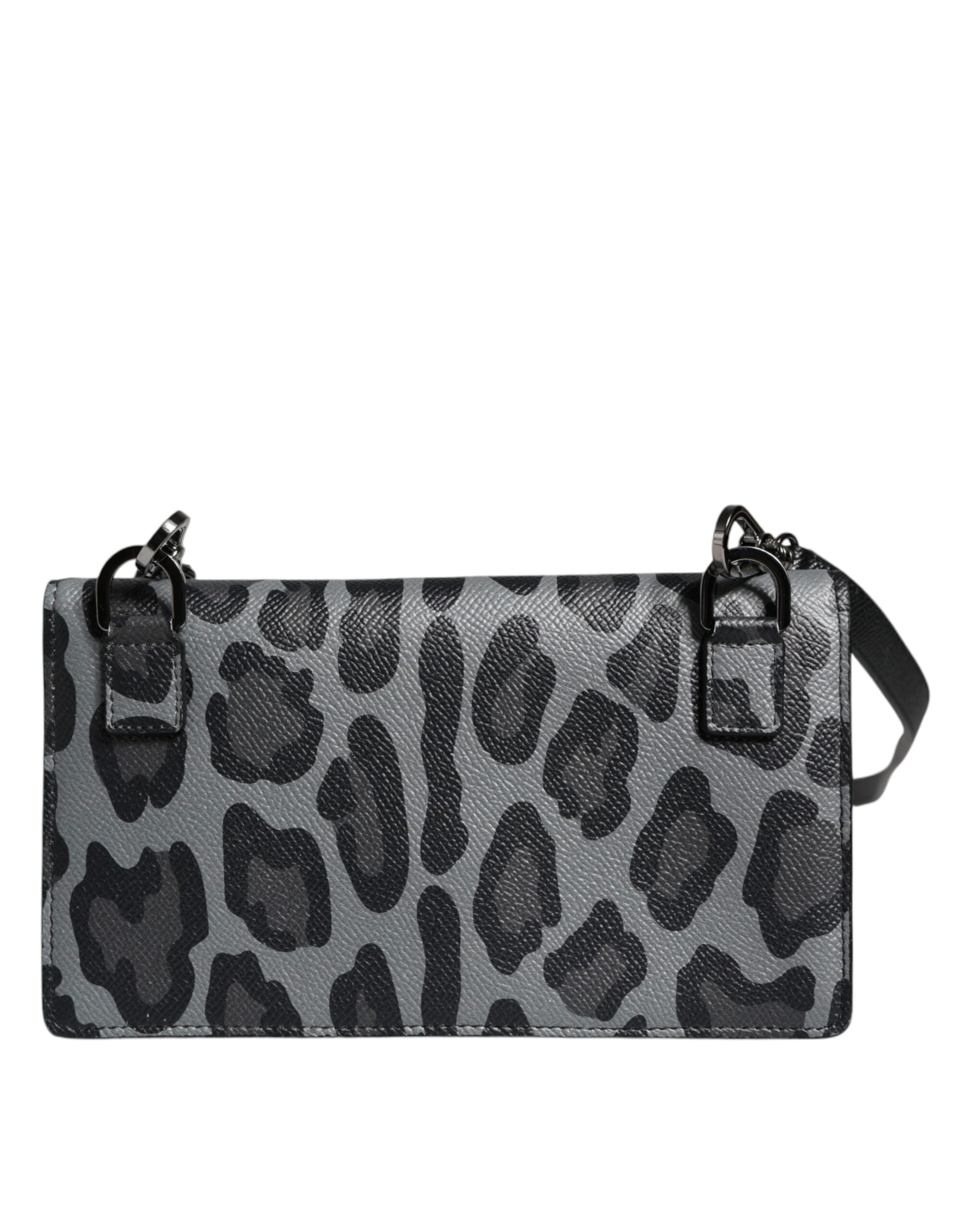 Dolce & Gabbana – Black Grey Leopard Leather Card Slot Crossbody