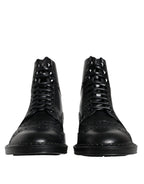 Dolce & Gabbana - Black Leather Lace Up Mid Calf Boots