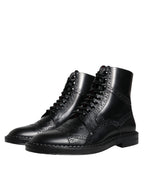 Dolce & Gabbana - Black Leather Lace Up Mid Calf Boots