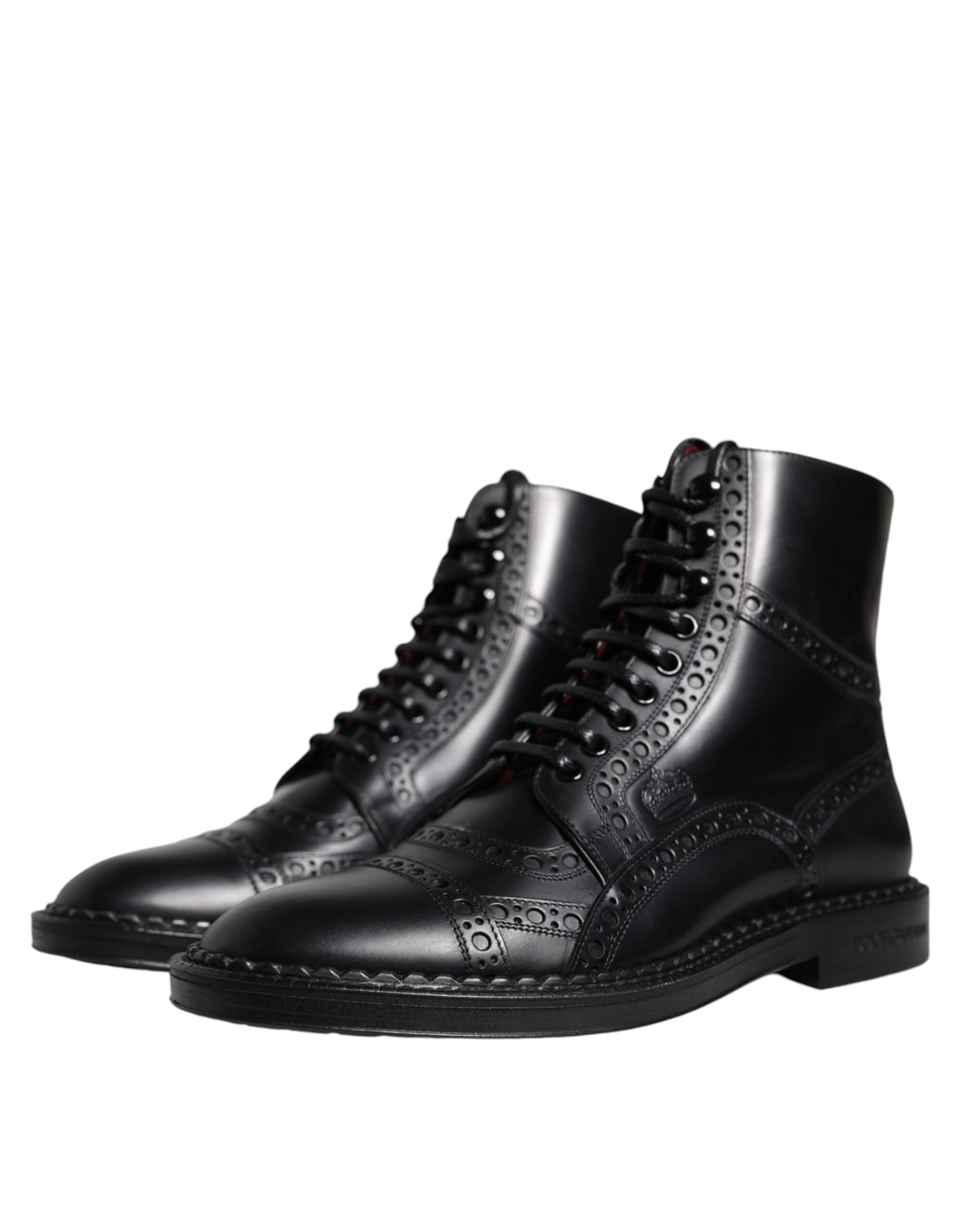 Dolce & Gabbana - Black Leather Lace Up Mid Calf Boots