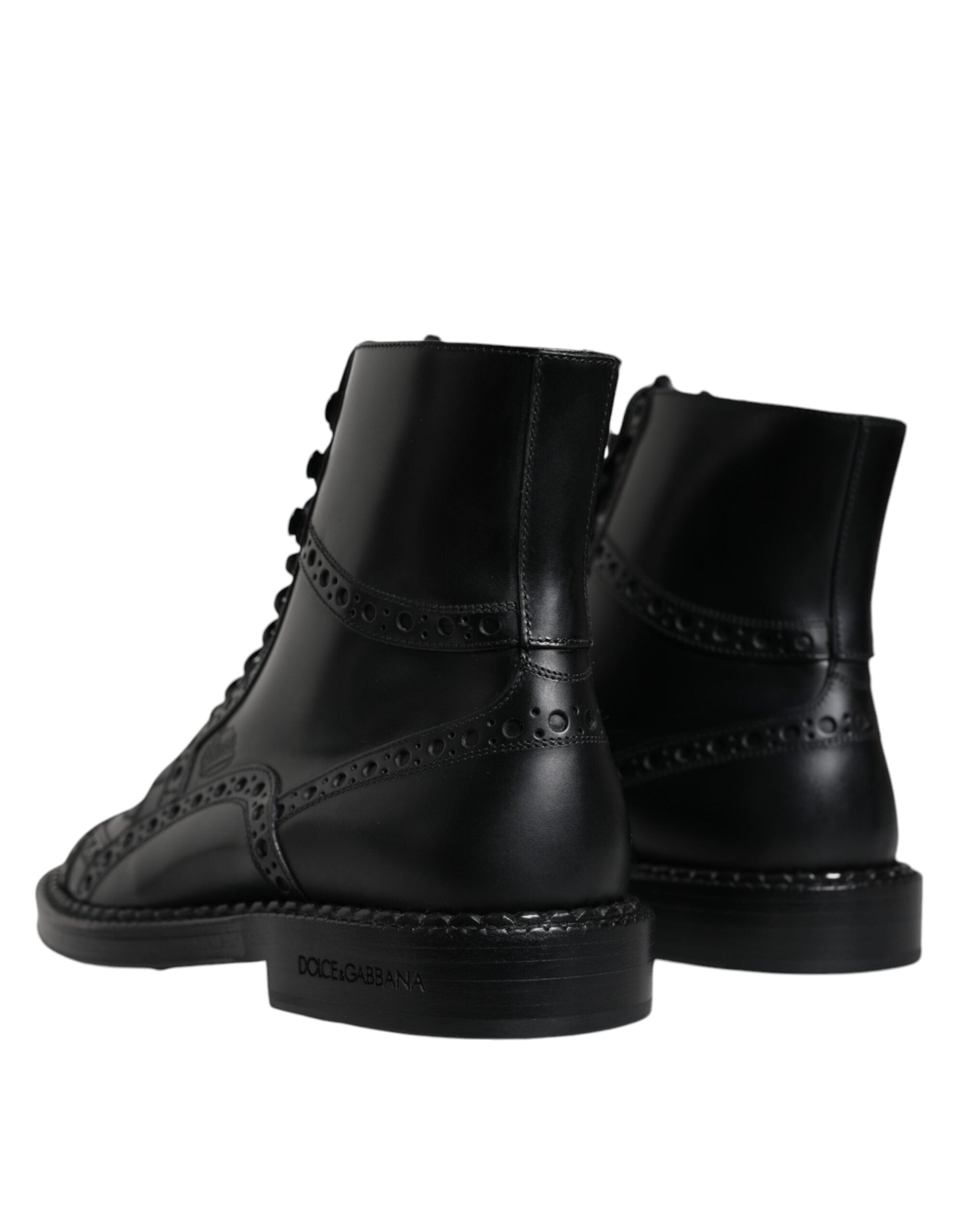 Dolce & Gabbana - Black Leather Lace Up Mid Calf Boots