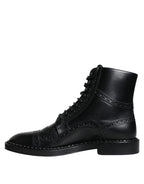 Dolce & Gabbana - Black Leather Lace Up Mid Calf Boots