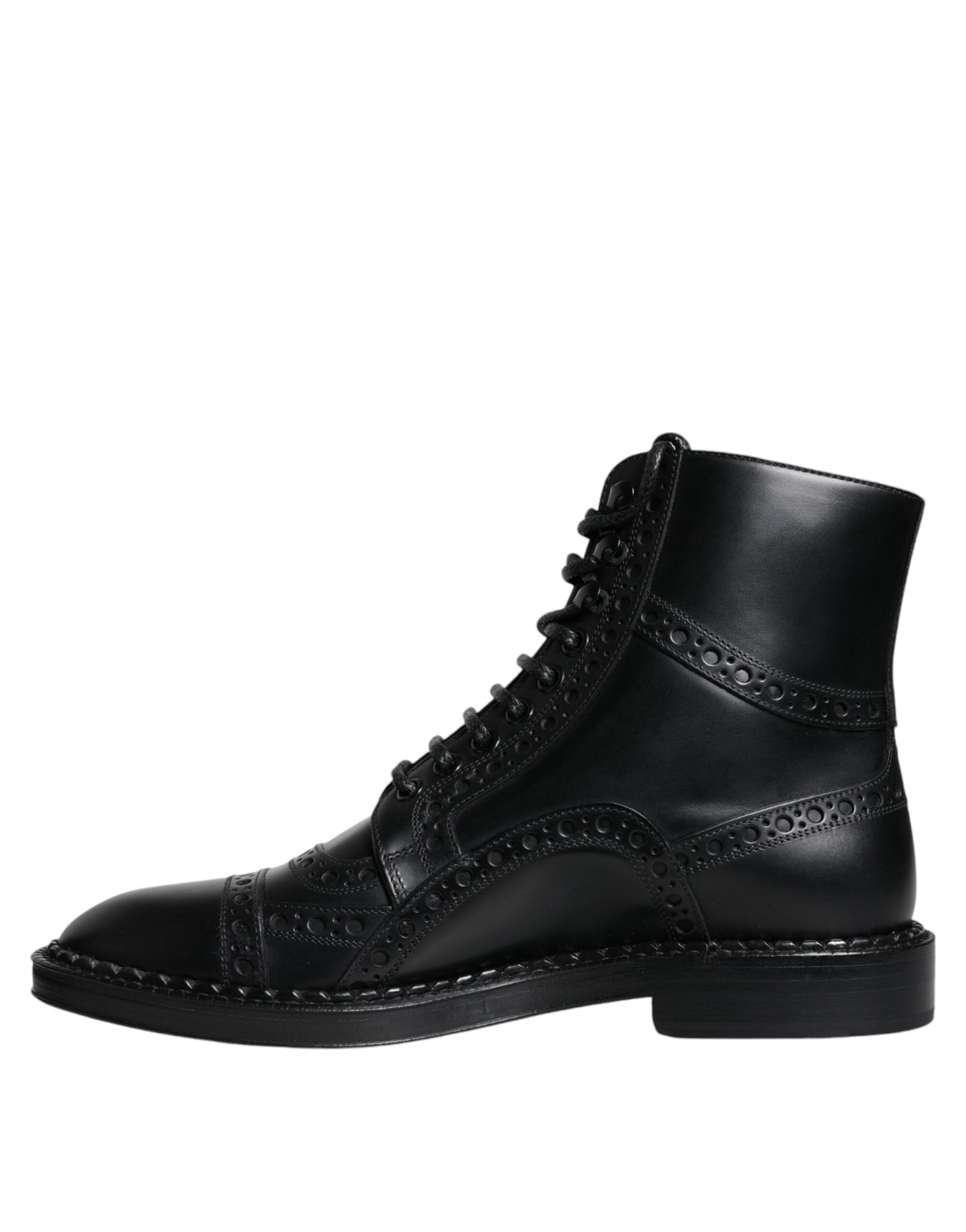 Dolce & Gabbana - Black Leather Lace Up Mid Calf Boots