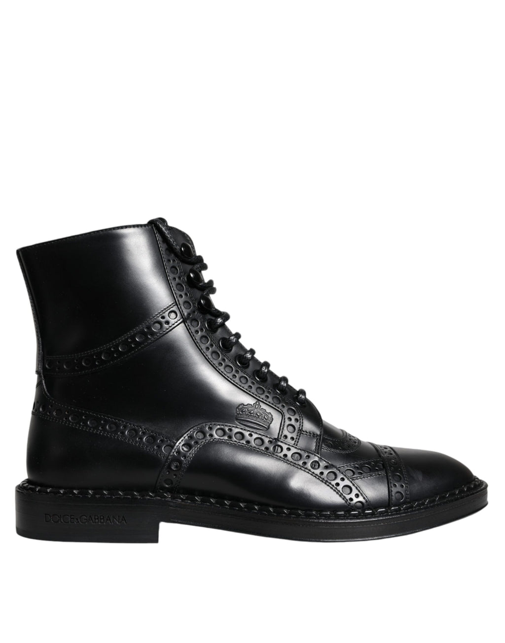 Dolce & Gabbana - Black Leather Lace Up Mid Calf Boots