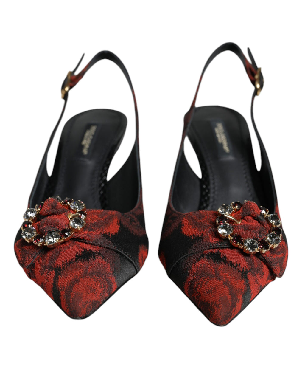 Dolce & Gabbana – Black & Red Floral Crystal Slingback Heels