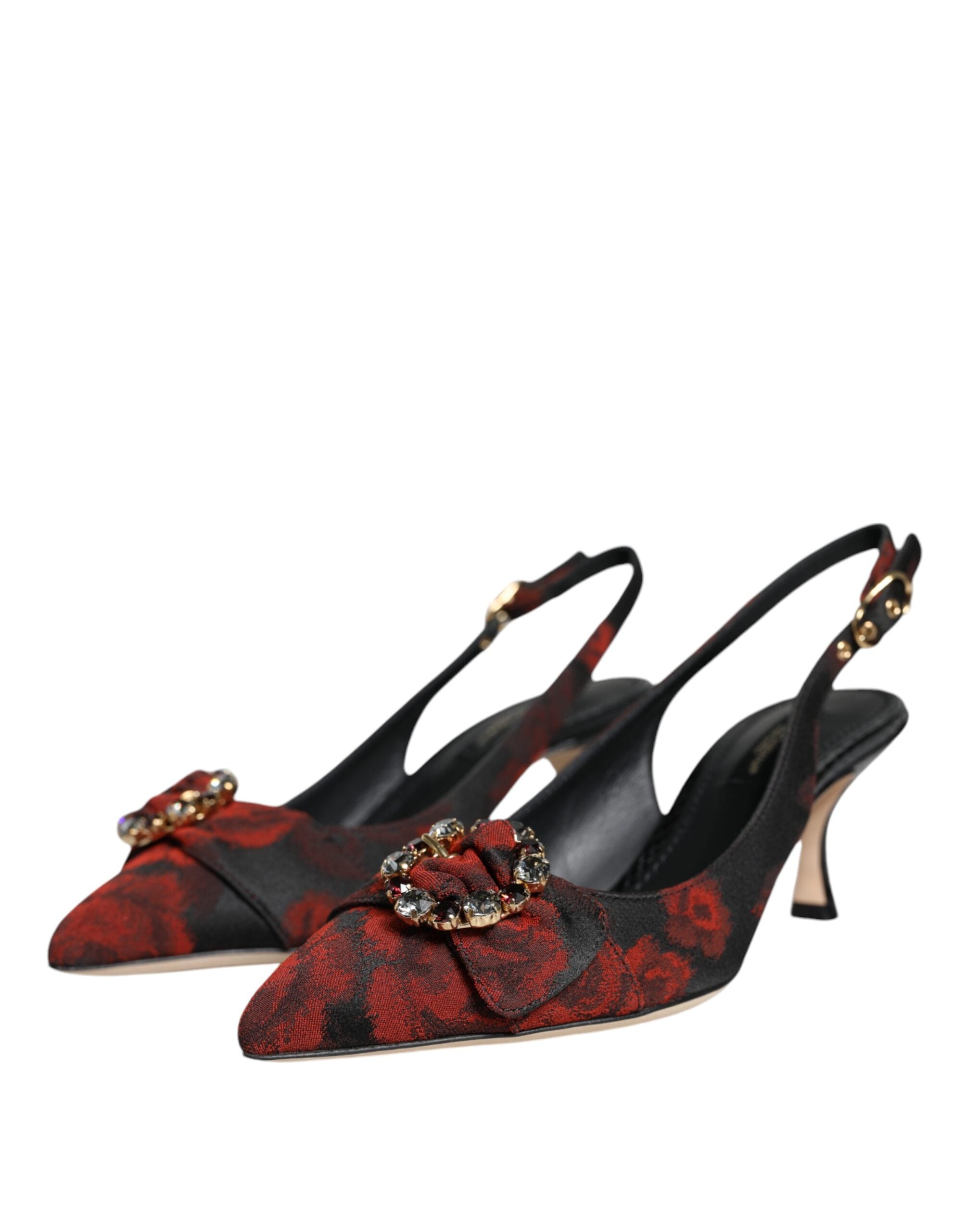 Dolce & Gabbana – Black & Red Floral Crystal Slingback Heels