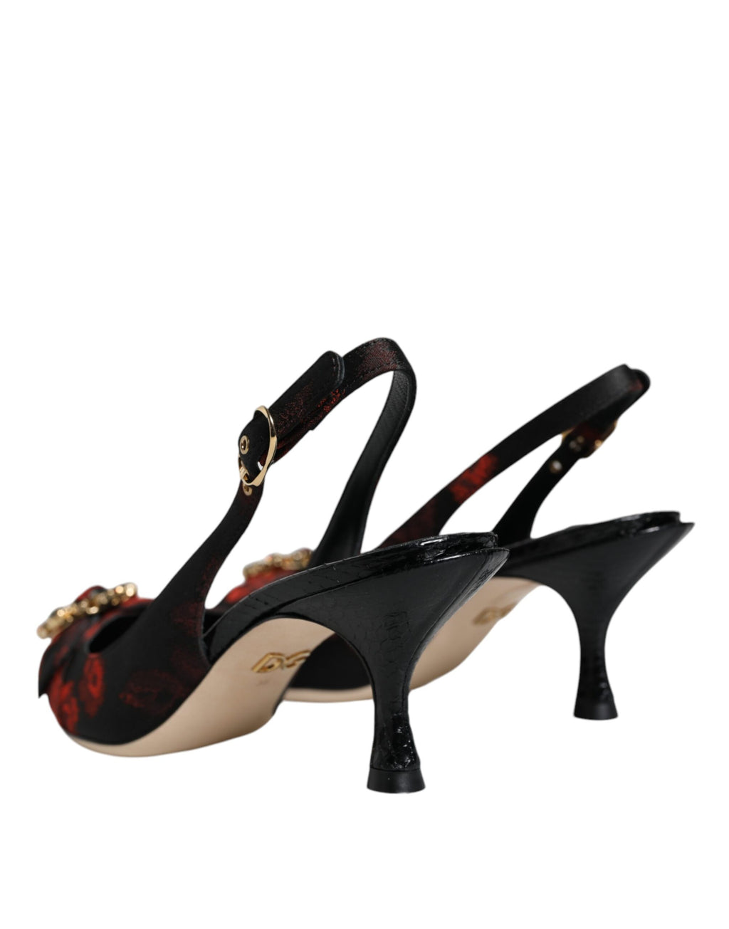 Dolce & Gabbana – Black & Red Floral Crystal Slingback Heels