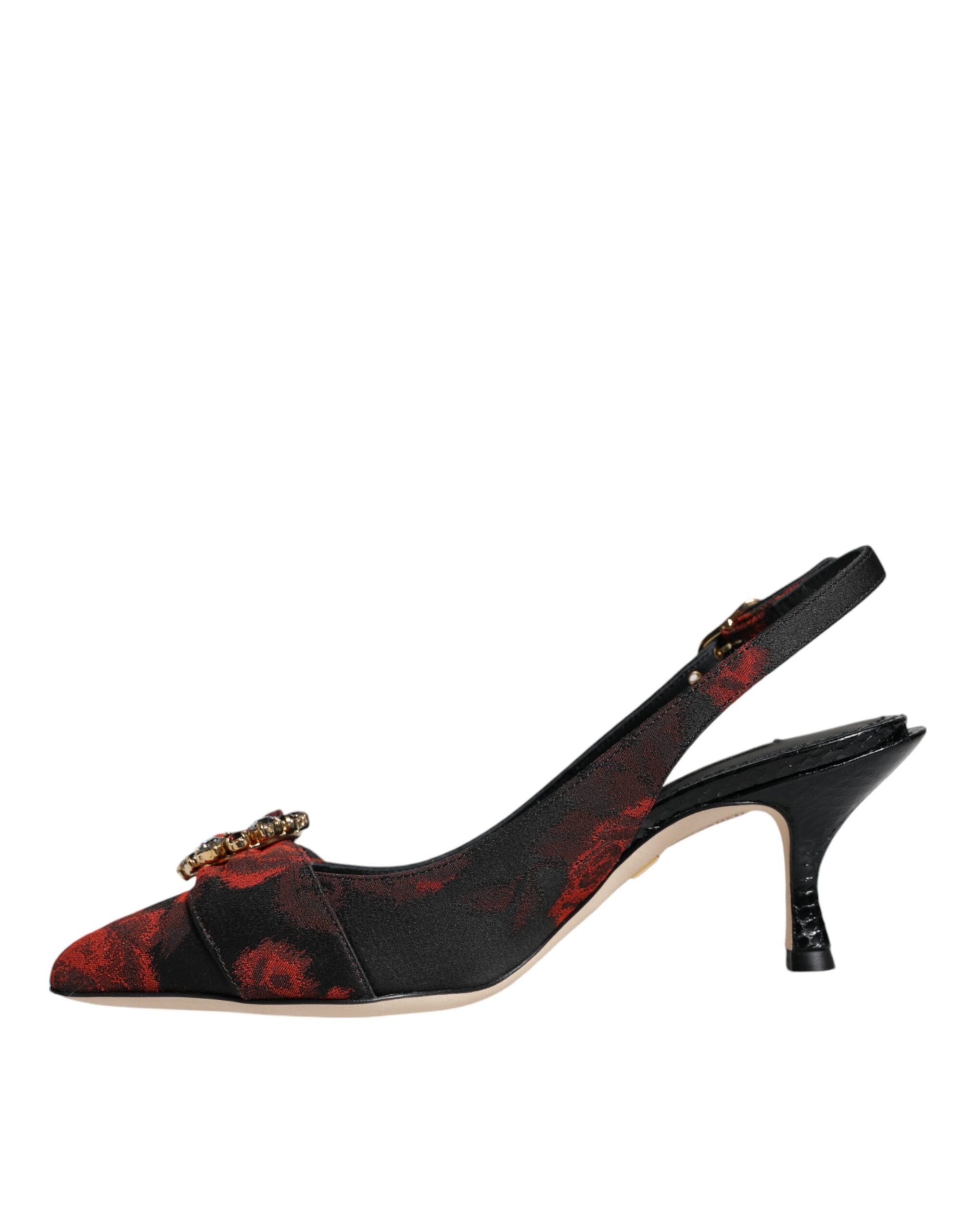 Dolce & Gabbana – Black & Red Floral Crystal Slingback Heels