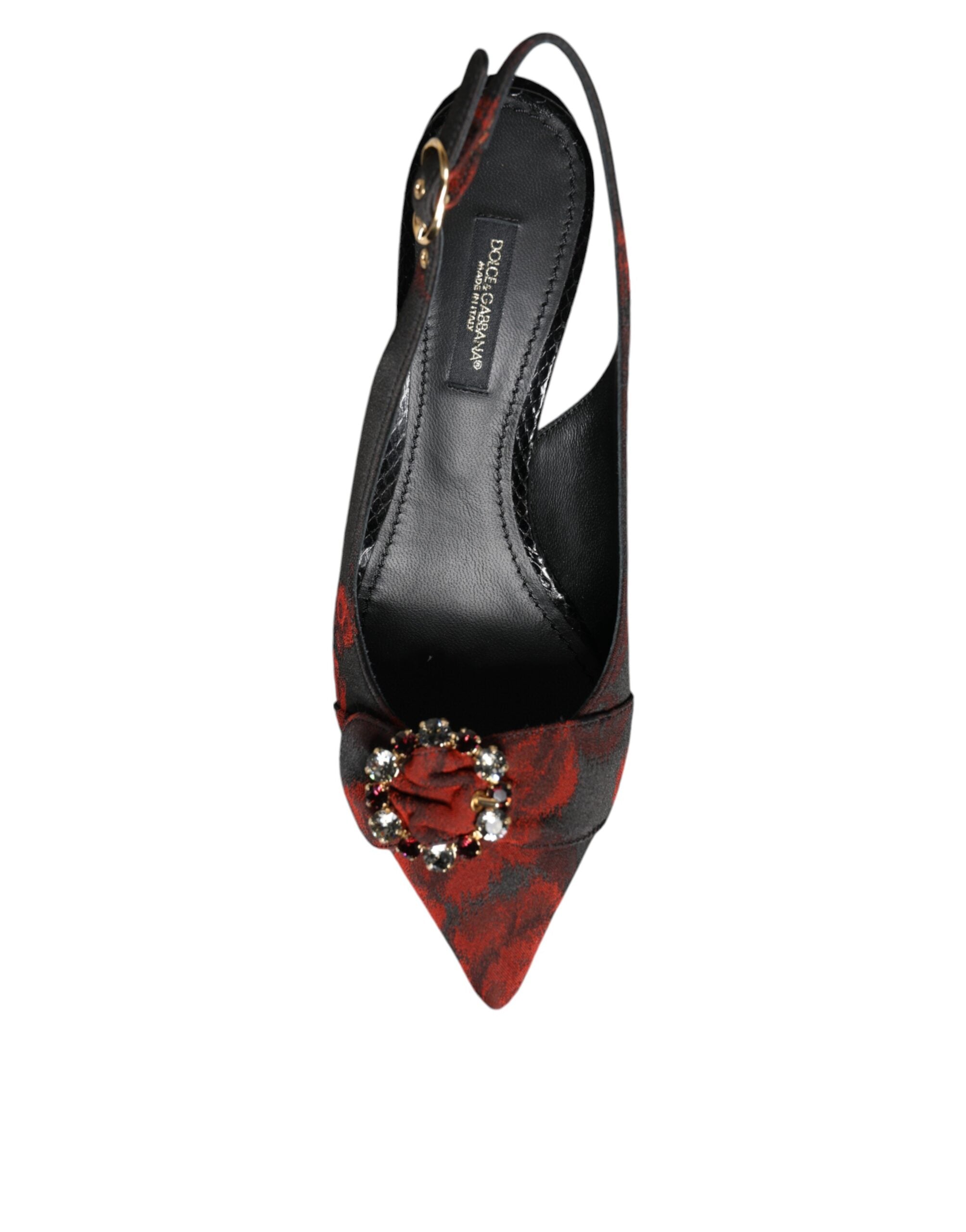 Dolce & Gabbana – Black & Red Floral Crystal Slingback Heels