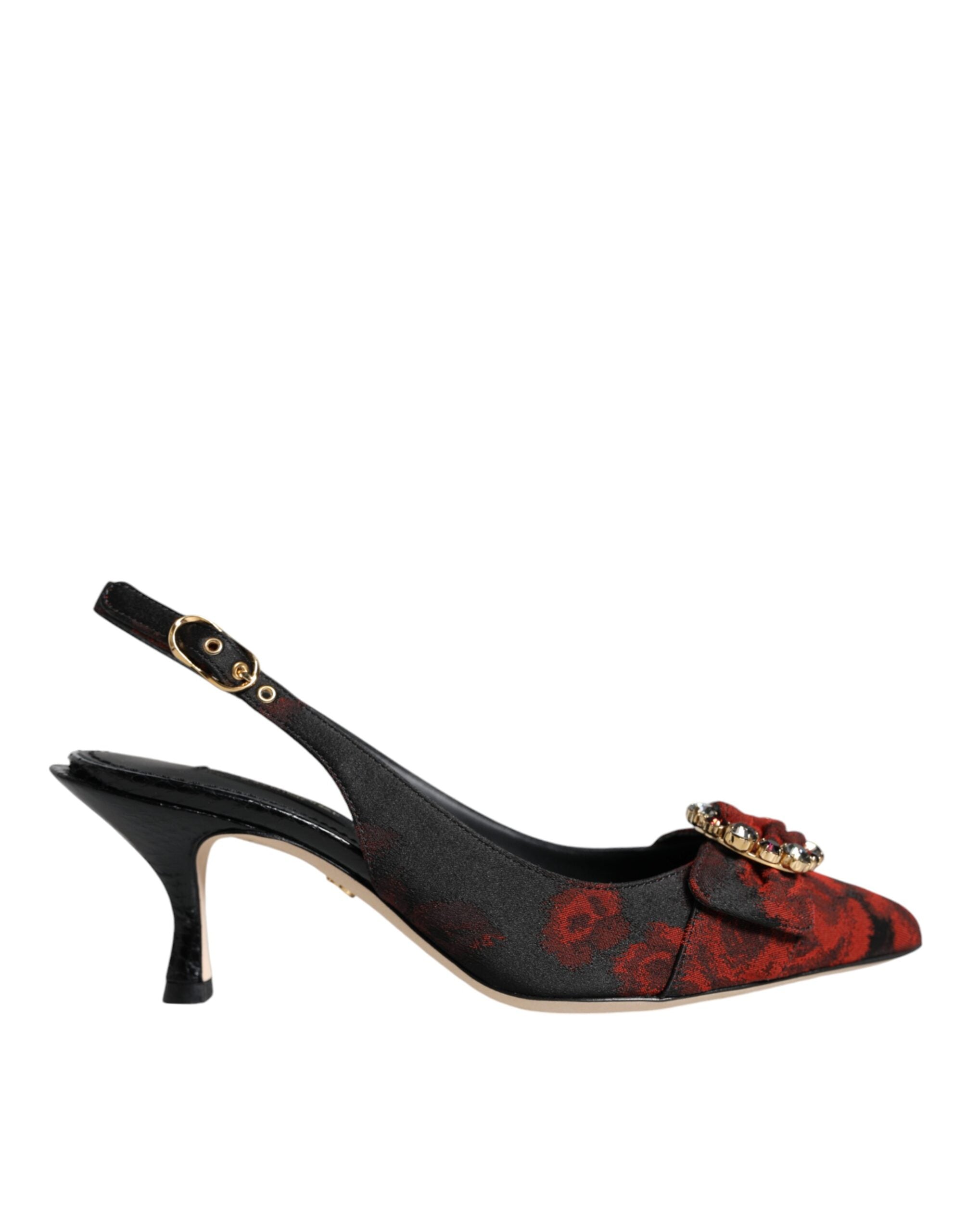 Dolce & Gabbana – Black & Red Floral Crystal Slingback Heels
