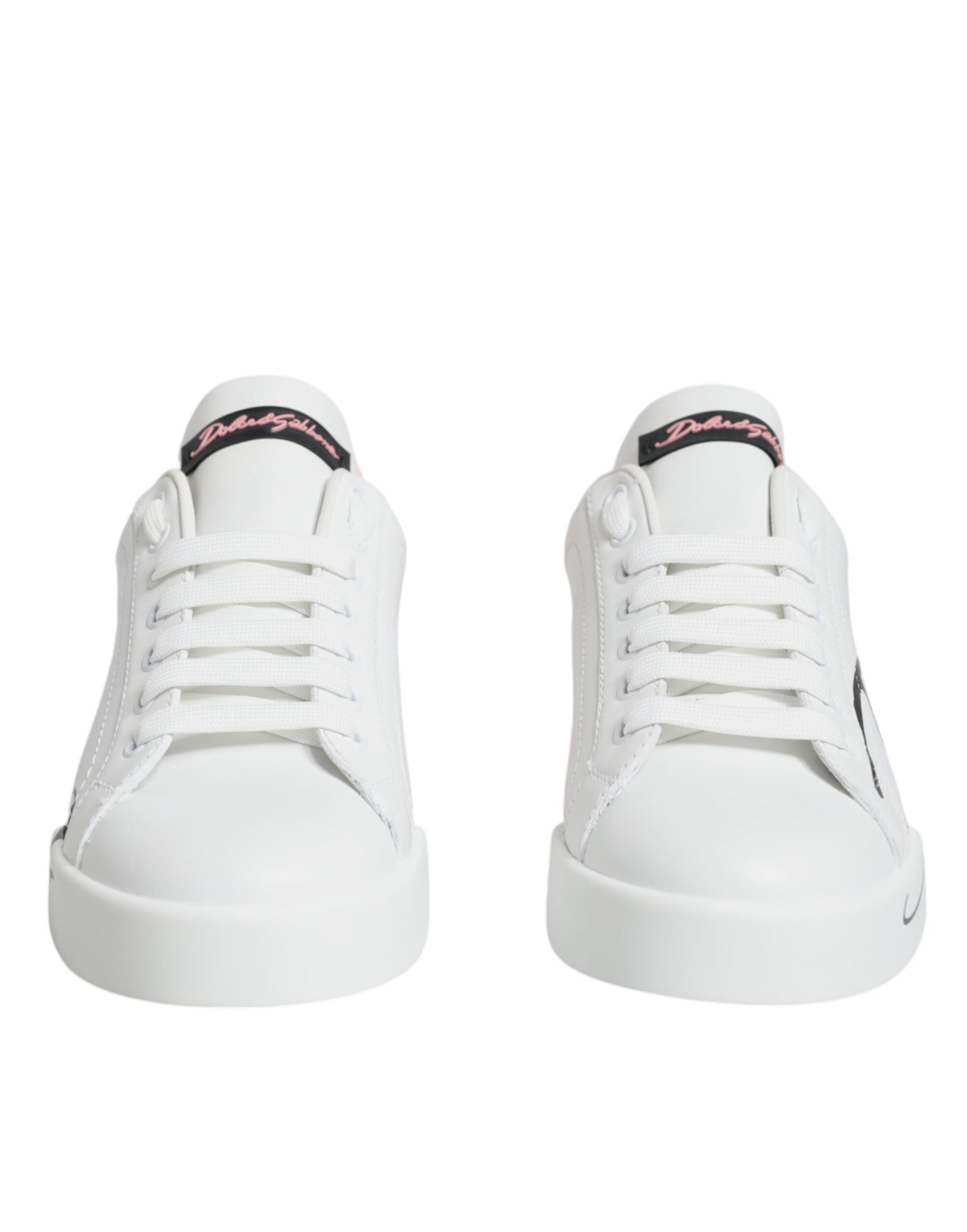 Dolce & Gabbana - White Pink Portofino Low Top Sneakers