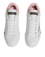 Dolce & Gabbana - White Pink Portofino Low Top Sneakers
