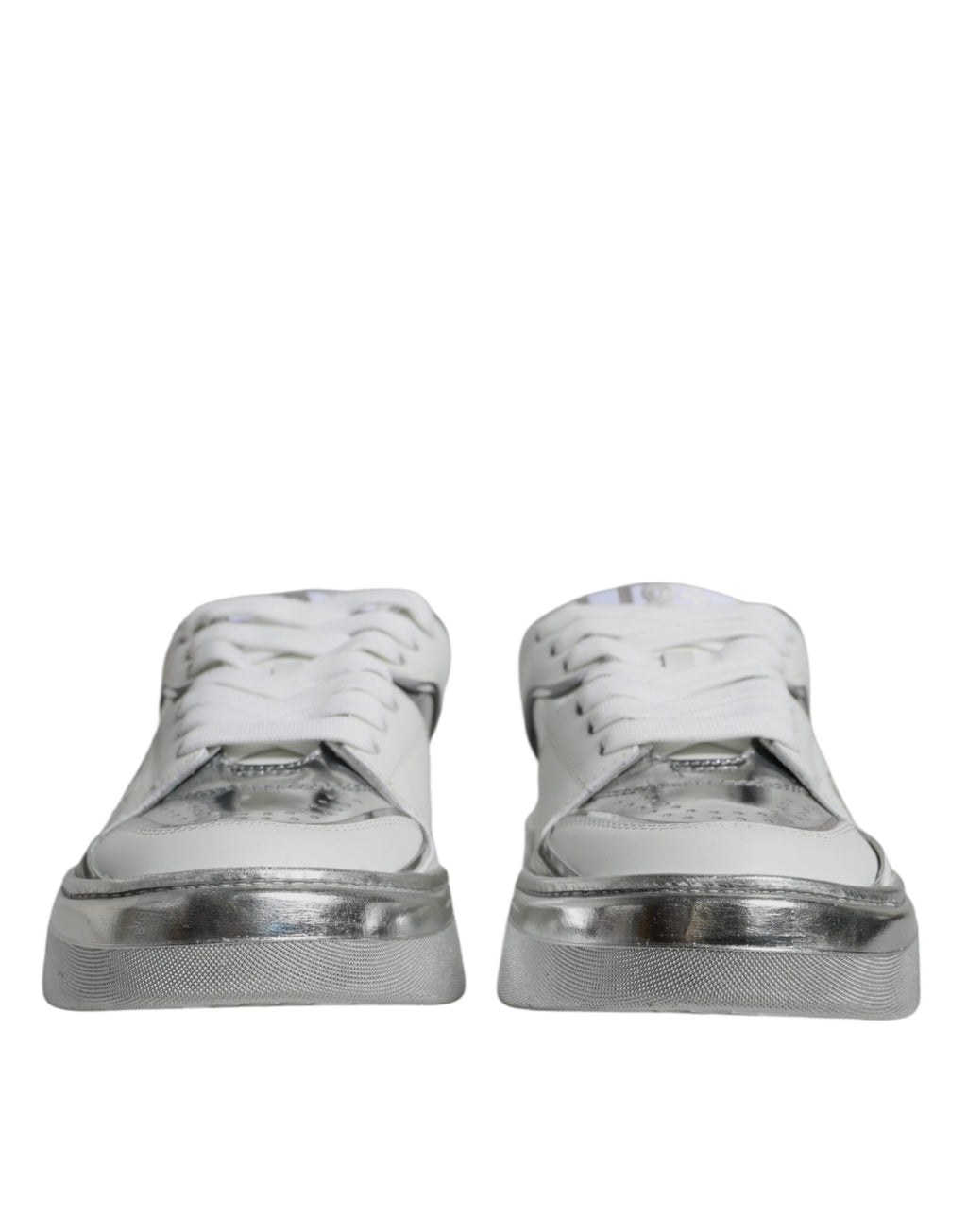Dolce & Gabbana – Silver & White Leather Low Top Sneakers