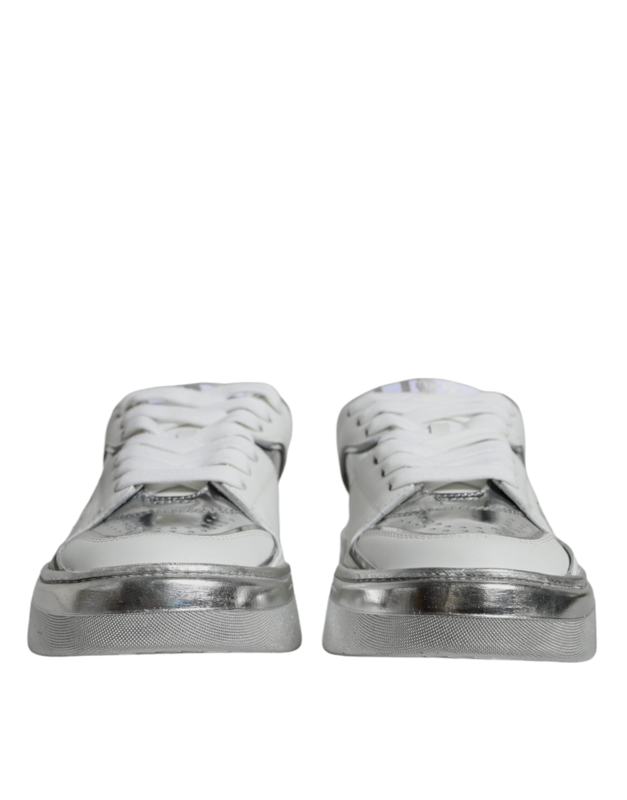 Dolce & Gabbana – Silver & White Leather Low Top Sneakers