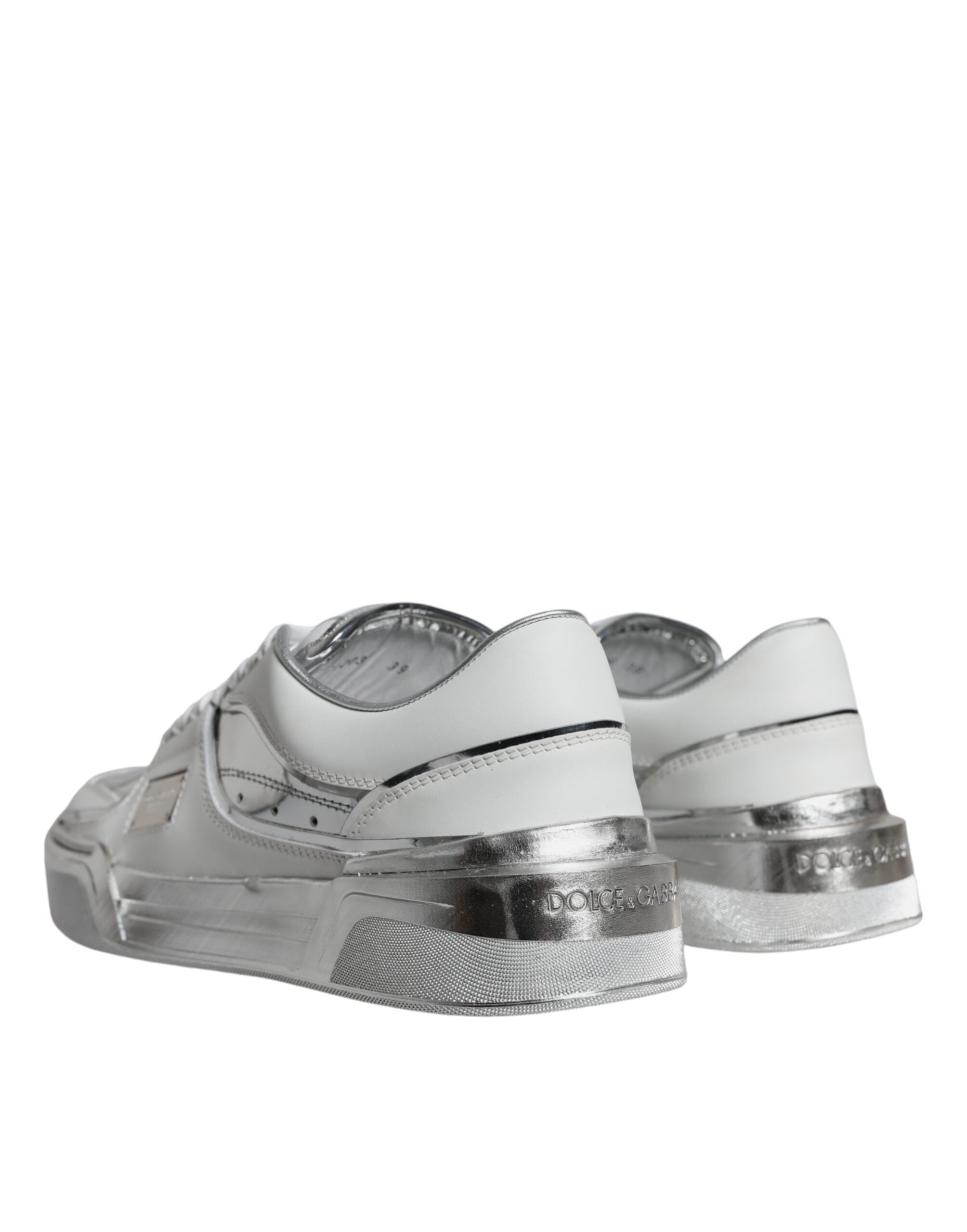 Dolce & Gabbana – Silver & White Leather Low Top Sneakers