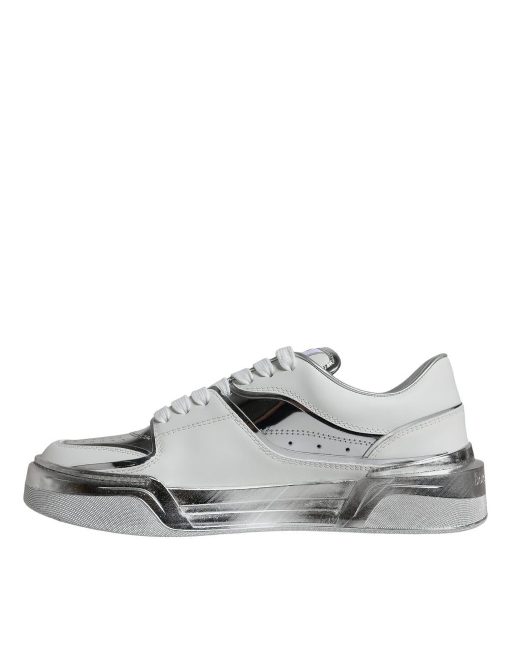 Dolce & Gabbana – Silver & White Leather Low Top Sneakers