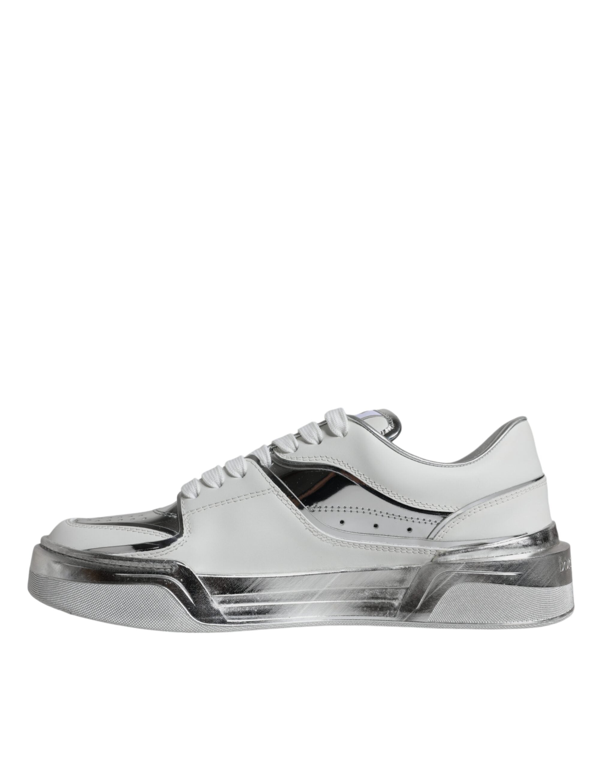 Dolce & Gabbana – Silver & White Leather Low Top Sneakers