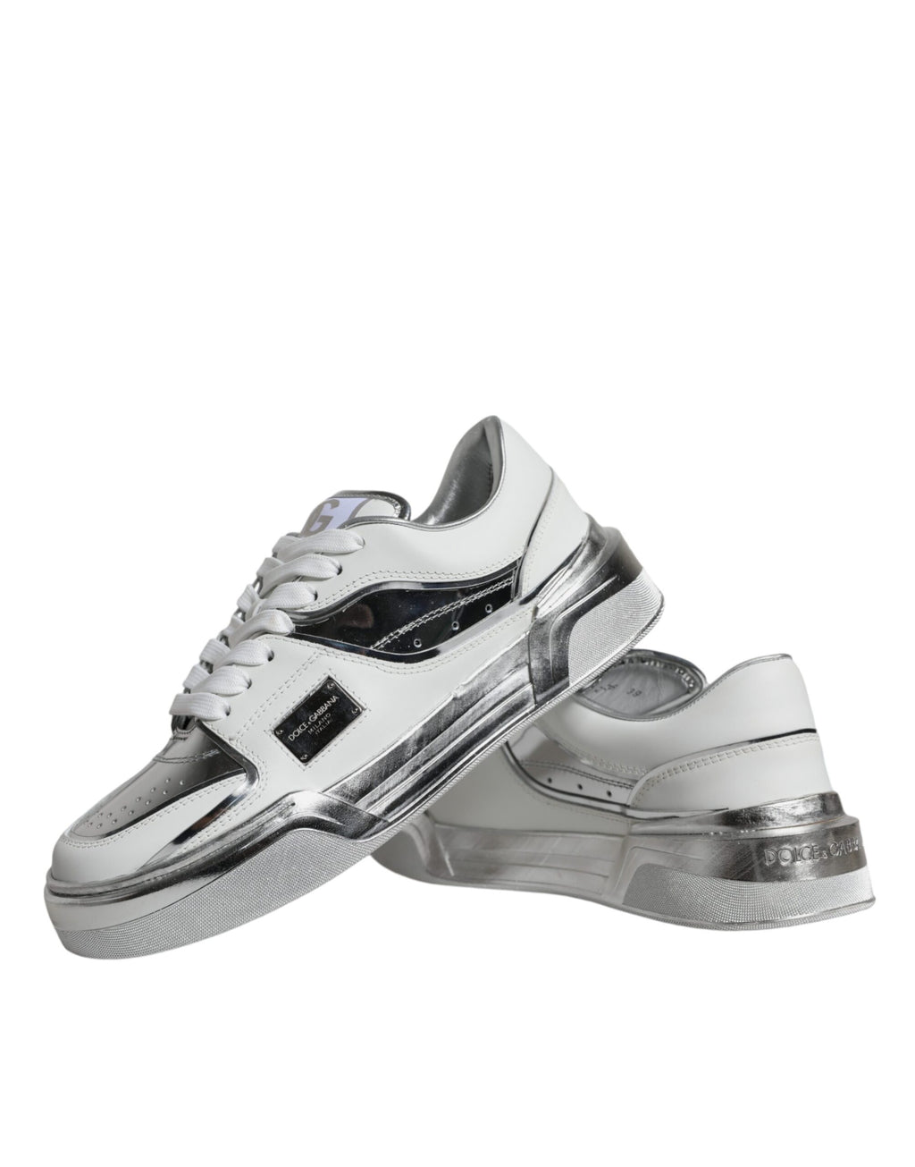 Dolce & Gabbana – Silver & White Leather Low Top Sneakers
