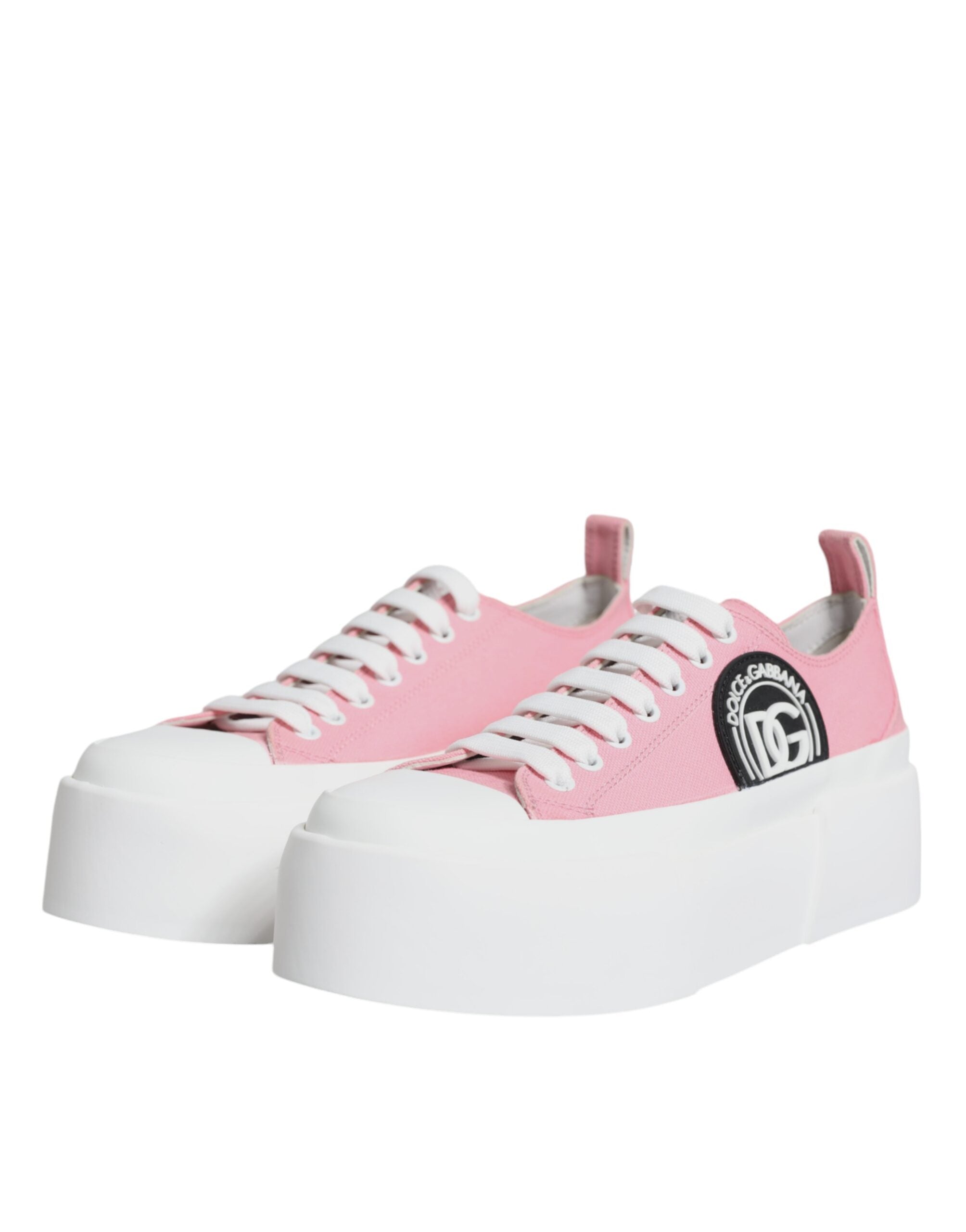 Dolce & Gabbana – Pink & White Canvas Logo Sneakers