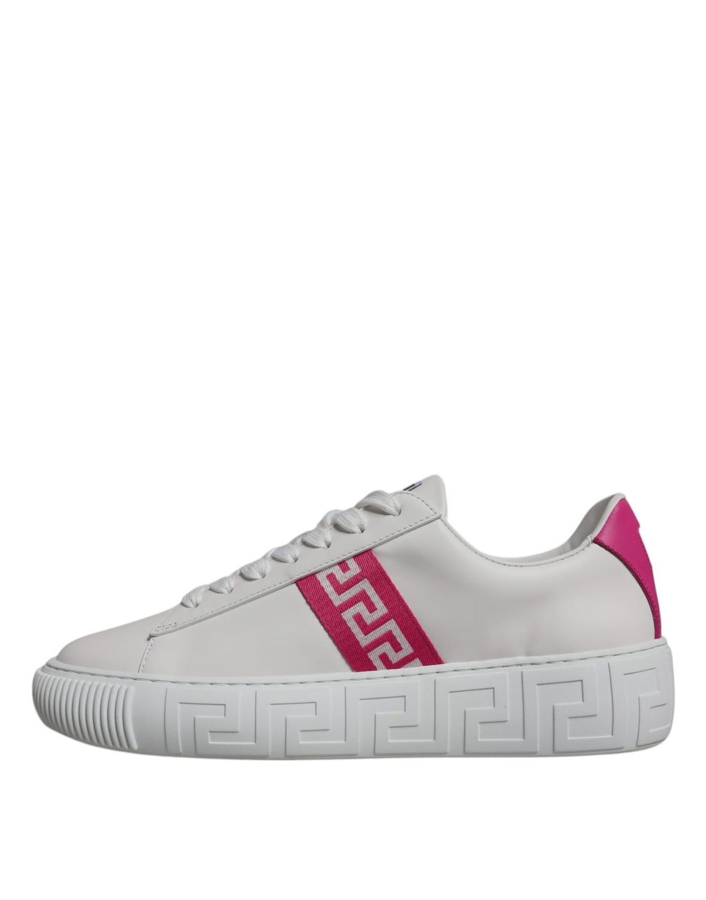 Versace - White Pink Greca Print Platform Low Top Sneakers