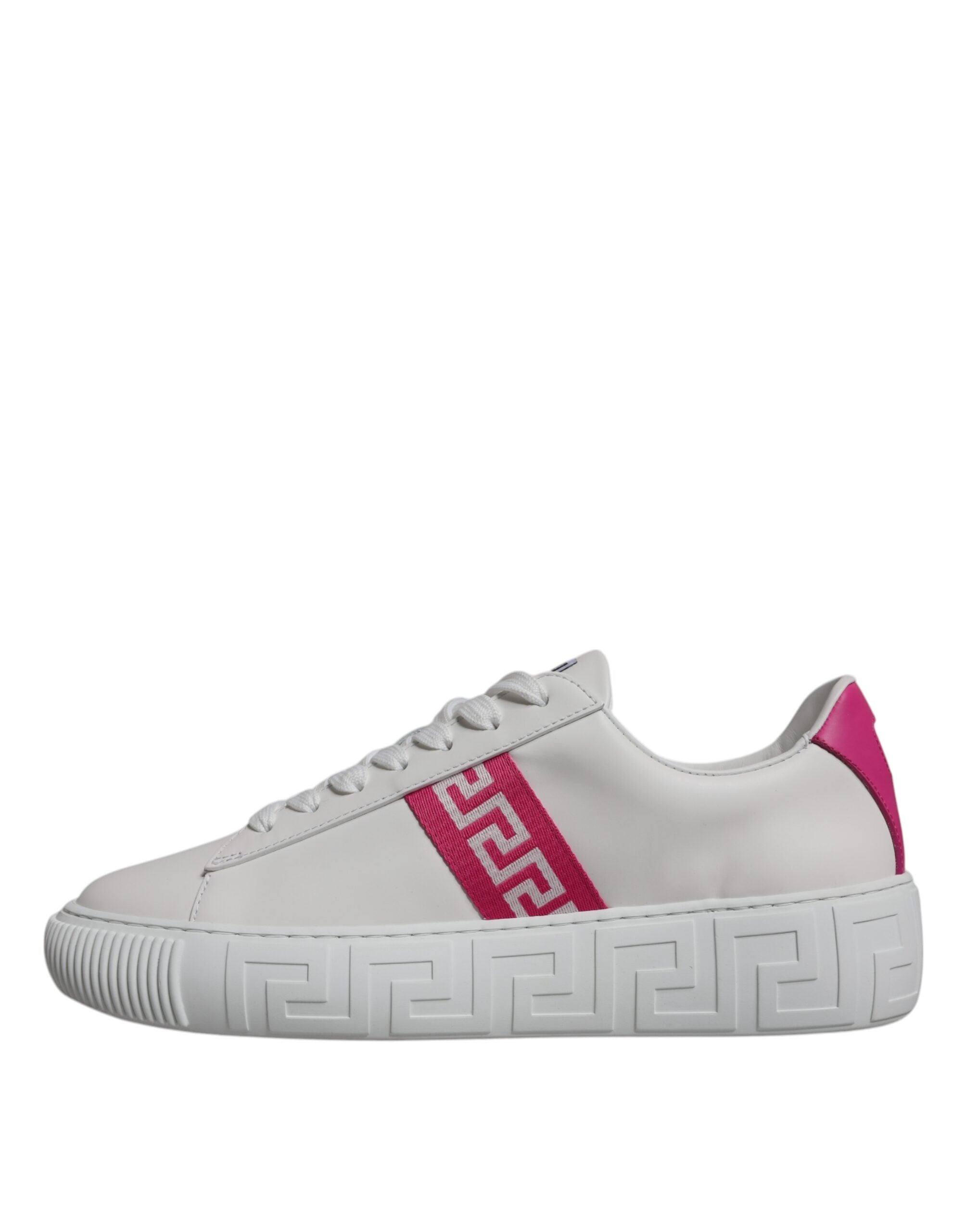 Versace - White Pink Greca Print Platform Low Top Sneakers