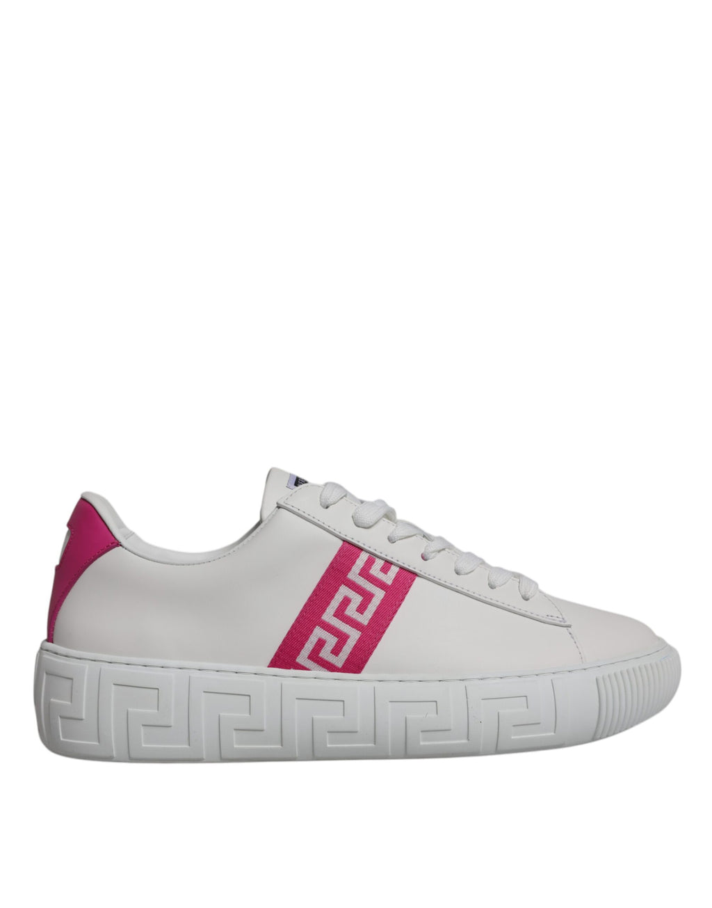 Versace - White Pink Greca Print Platform Low Top Sneakers