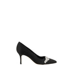 Manolo Blahnik – Black Asapump Satin Kitten Heel Pumps