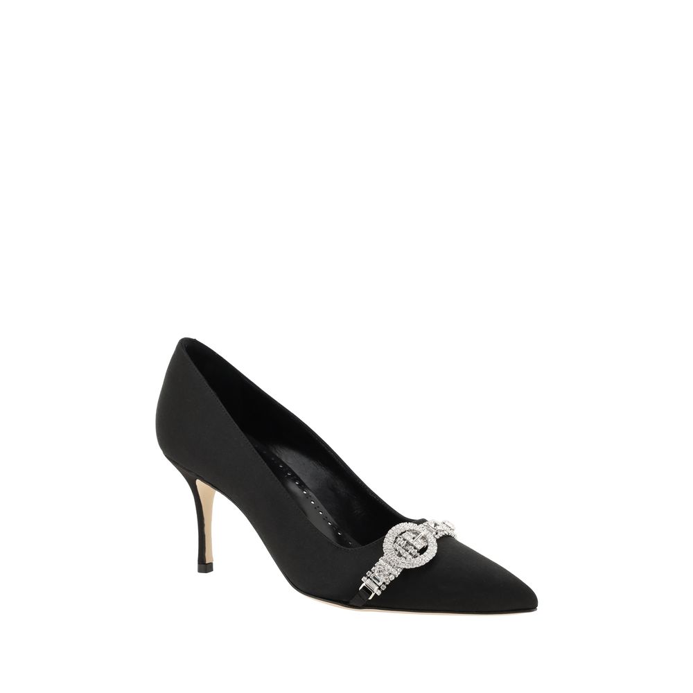 Manolo Blahnik – Black Asapump Satin Kitten Heel Pumps