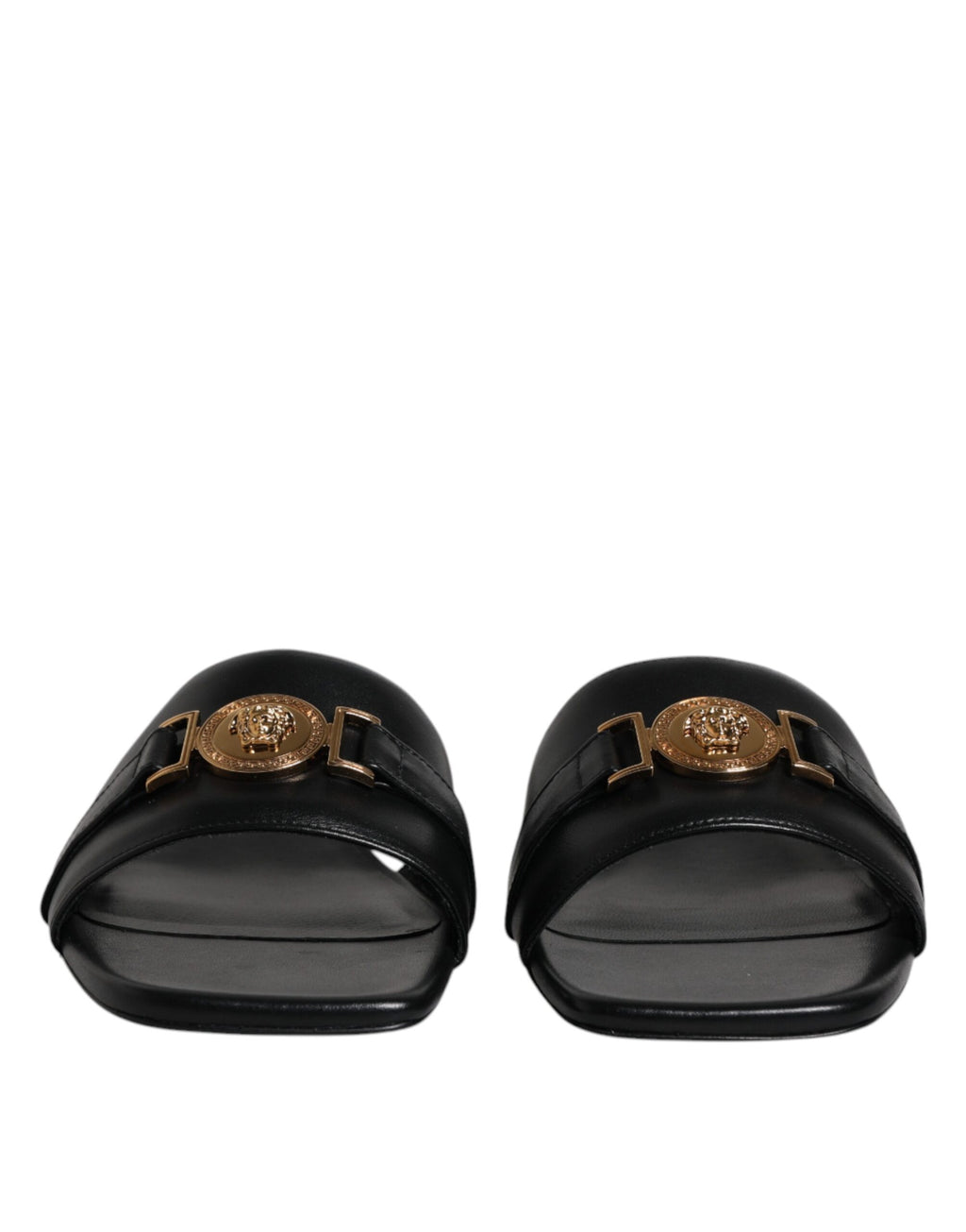 Versace – Black Leather Slip-On Sandals