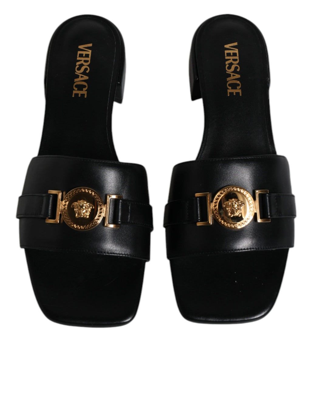 Versace – Black Leather Slip-On Sandals