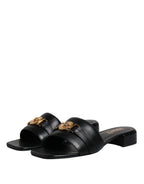 Versace – Black Leather Slip-On Sandals