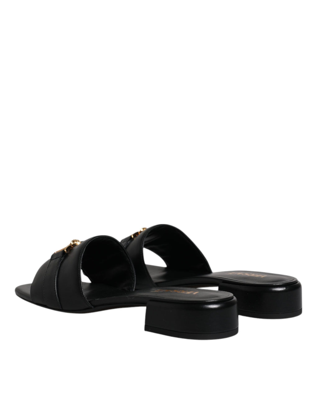 Versace – Black Leather Slip-On Sandals
