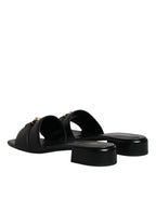 Versace – Black Leather Slip-On Sandals