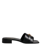 Versace – Black Leather Slip-On Sandals