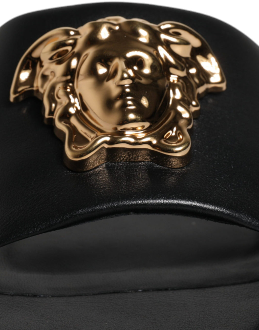 Versace – Black Leather Open Toe Slides