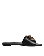 Versace – Black Leather Open Toe Slides