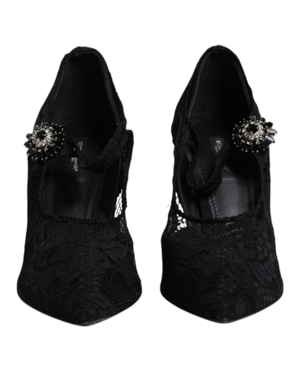 Dolce & Gabbana - Black Lace Crystals Mary Jane Pumps Shoes
