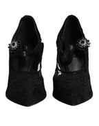 Dolce & Gabbana - Black Lace Crystals Mary Jane Pumps Shoes