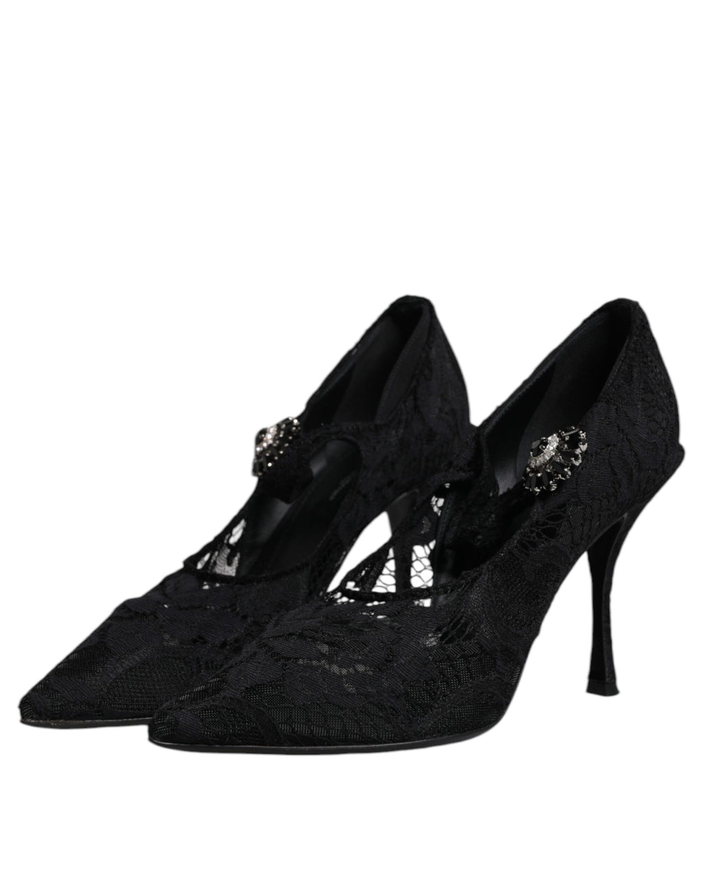 Dolce & Gabbana - Black Lace Crystals Mary Jane Pumps Shoes