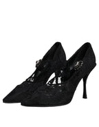 Dolce & Gabbana - Black Lace Crystals Mary Jane Pumps Shoes