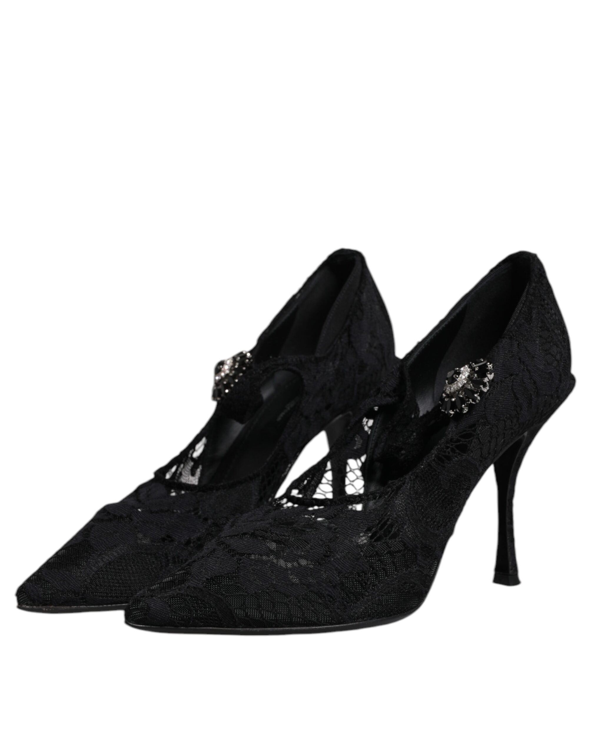 Dolce & Gabbana - Black Lace Crystals Mary Jane Pumps Shoes